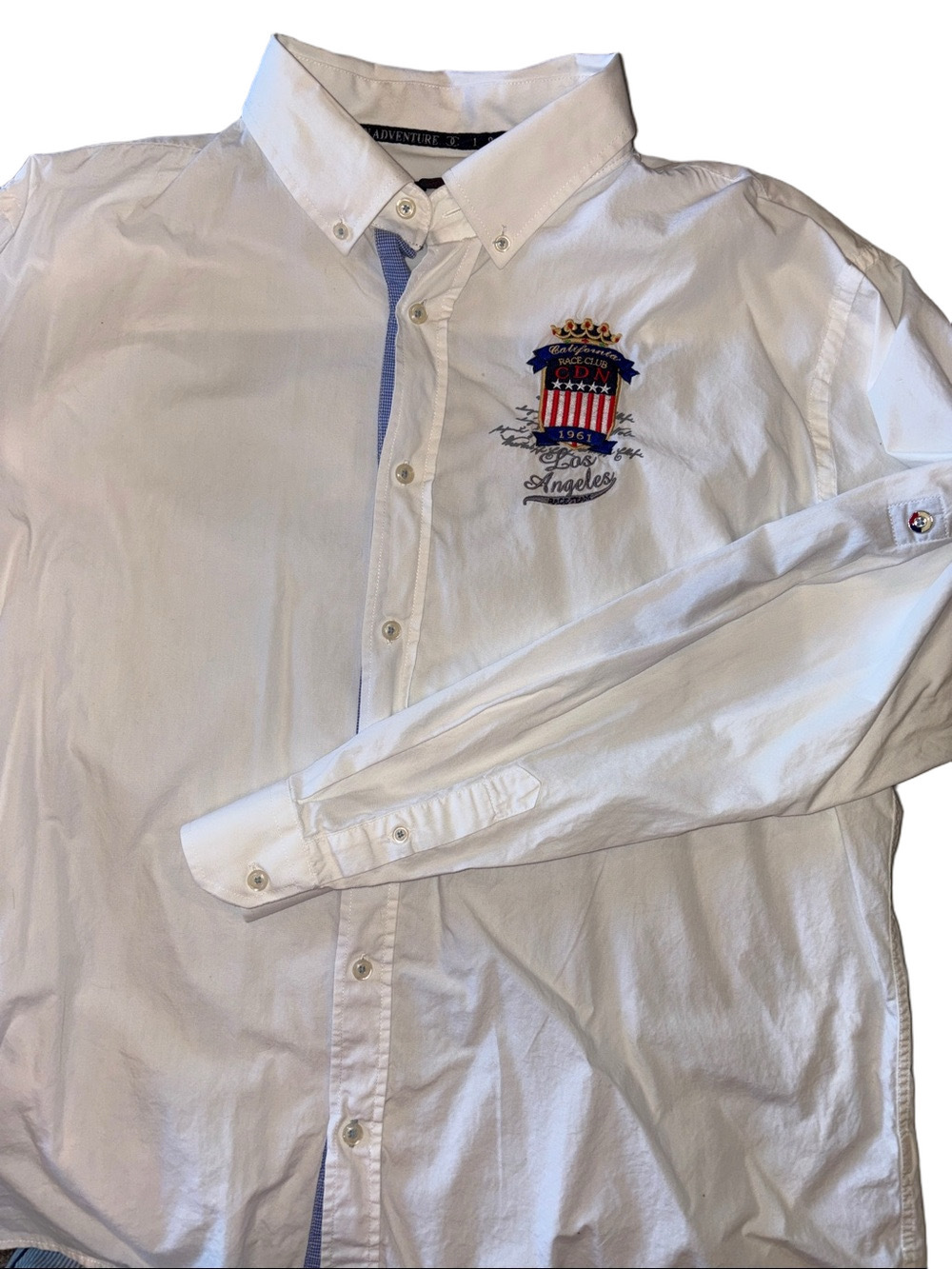 Pierre Cardin Paris 2XL White Racing Club Embroidered Button Down Shirt